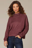 Heather Lotus Root Long Dolman Sleeve Mixed Media Mock Neck Banded Hem Knit Top