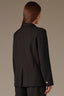 Black Long Jewel Button Sleeve Single Button Angled Welt Flap Pocket Back Vent Seaming Detail Blazer