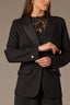 Black Long Jewel Button Sleeve Single Button Angled Welt Flap Pocket Back Vent Seaming Detail Blazer