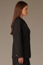 Black Long Jewel Button Sleeve Single Button Angled Welt Flap Pocket Back Vent Seaming Detail Blazer