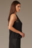 Black Sleeveless Lace Yoke Scallop Edge Keyhole Back Round Neck Woven Tank Top