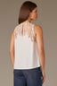 Winter White Sleeveless Lace Yoke Scallop Edge Keyhole Back Round Neck Woven Tank Top
