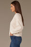 Cream Long Banded Drop Shoulder Sleeve V Placket Wide Scoop Neck Cased Hem Ribbon Knit Sweatshirt Top 