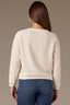 Cream Long Banded Drop Shoulder Sleeve V Placket Wide Scoop Neck Cased Hem Ribbon Knit Sweatshirt Top 