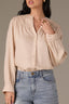 Macademia Long Cuff Band Sleeve Quilted Yoke Pleated Button Down Round Split V-Neck Woven Top