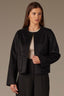 Black Long Sleeve Seaming Detail Dual Entry Patch Pocket Round Neck Cropped Hem Knit Coat