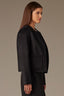 Black Long Sleeve Seaming Detail Dual Entry Patch Pocket Round Neck Cropped Hem Knit Coat