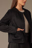 Black Long Sleeve Seaming Detail Dual Entry Patch Pocket Round Neck Cropped Hem Knit Coat