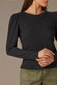 Black Multi Long Puff Sleeve Crew Neck Embroidered Confetti Dot Print Knit Top