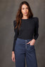 Black Multi Long Puff Sleeve Crew Neck Embroidered Confetti Dot Print Knit Top