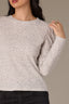 Heather Off White Long Puff Sleeve Crew Neck Embroidered Confetti Dot Print Knit Top