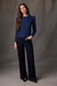 Navy Multi Long Puff Sleeve Crew Neck Embroidered Confetti Dot Print Knit Top