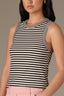 Black Off White Sleeveless Crew Neck Stripe Block Print Crew Neck Knit Tank Top