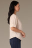 Stone Drop Shoulder Cuffed Elbow Sleeve Pleated Straight Back Yoke V-Neck Surplus Hem Woven Top