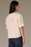 Stone Drop Shoulder Cuffed Elbow Sleeve Pleated Straight Back Yoke V-Neck Surplus Hem Woven Top