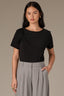 Black Short Sleeve Scoop Neck Raw Edge Detailing Twist Front Knit Top
