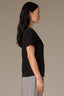 Black Short Sleeve Scoop Neck Raw Edge Detailing Twist Front Knit Top