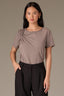 Oyster Mushroom Short Sleeve Scoop Neck Raw Edge Detailing Twist Front Knit Top