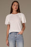 Off White Short Double Flutter Raglan Sleeve Ladder Trim Scoop Neck Back Center Seam Knit Top