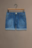 Mid Blue Vintage Denim High Rise Double Front Pocket Frayed Roll Cuff Hem Contour Shape Technology Short