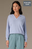 Blue Crush Three Quarter Pleated Sleeve Round V-Notch Neck Banded Hem Plus Size Sweater