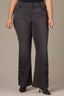 Washed Black Denim Contour Shape Technology High Rise Die Cut Side Out There Flare Plus Size Jeans