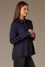 Blue Charcoal Long Button French Cuff Sleeve Collar Neck Hidden Placket Button Down Split Hi-Low Woven Plus Size Shirt