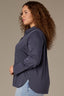 Blue Charcoal Long Button French Cuff Sleeve Collar Neck Hidden Placket Button Down Split Hi-Low Woven Plus Size Shirt