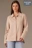 Champagne Long Button French Cuff Sleeve Collar Neck Hidden Placket Button Down Split Hi-Low Woven Plus Size Shirt