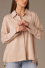 Champagne Long Button French Cuff Sleeve Collar Neck Hidden Placket Button Down Split Hi-Low Woven Plus Size Shirt