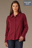 Wine Long Button French Cuff Sleeve Collar Neck Hidden Placket Button Down Split Hi-Low Woven Plus Size Shirt