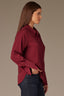 Wine Long Button French Cuff Sleeve Collar Neck Hidden Placket Button Down Split Hi-Low Woven Plus Size Shirt