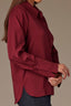 Wine Long Button French Cuff Sleeve Collar Neck Hidden Placket Button Down Split Hi-Low Woven Plus Size Shirt