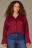 Wine Long Button French Cuff Sleeve Collar Neck Hidden Placket Button Down Split Hi-Low Woven Plus Size Shirt