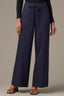 Navy High Rise Ponte Patch Pocket Utility Self Tie Waist Wide Leg Petite Pant