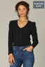 Black Long Puff Sleeve V-Neck Hi-Low Plus Size Knit Top